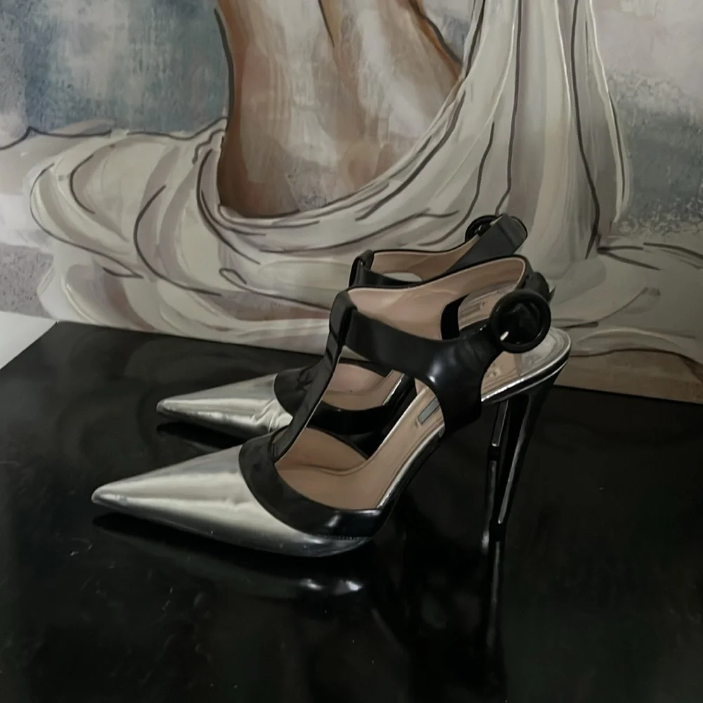 Prada heels 😍 black silver size 38.5 - Picture 5 of 8